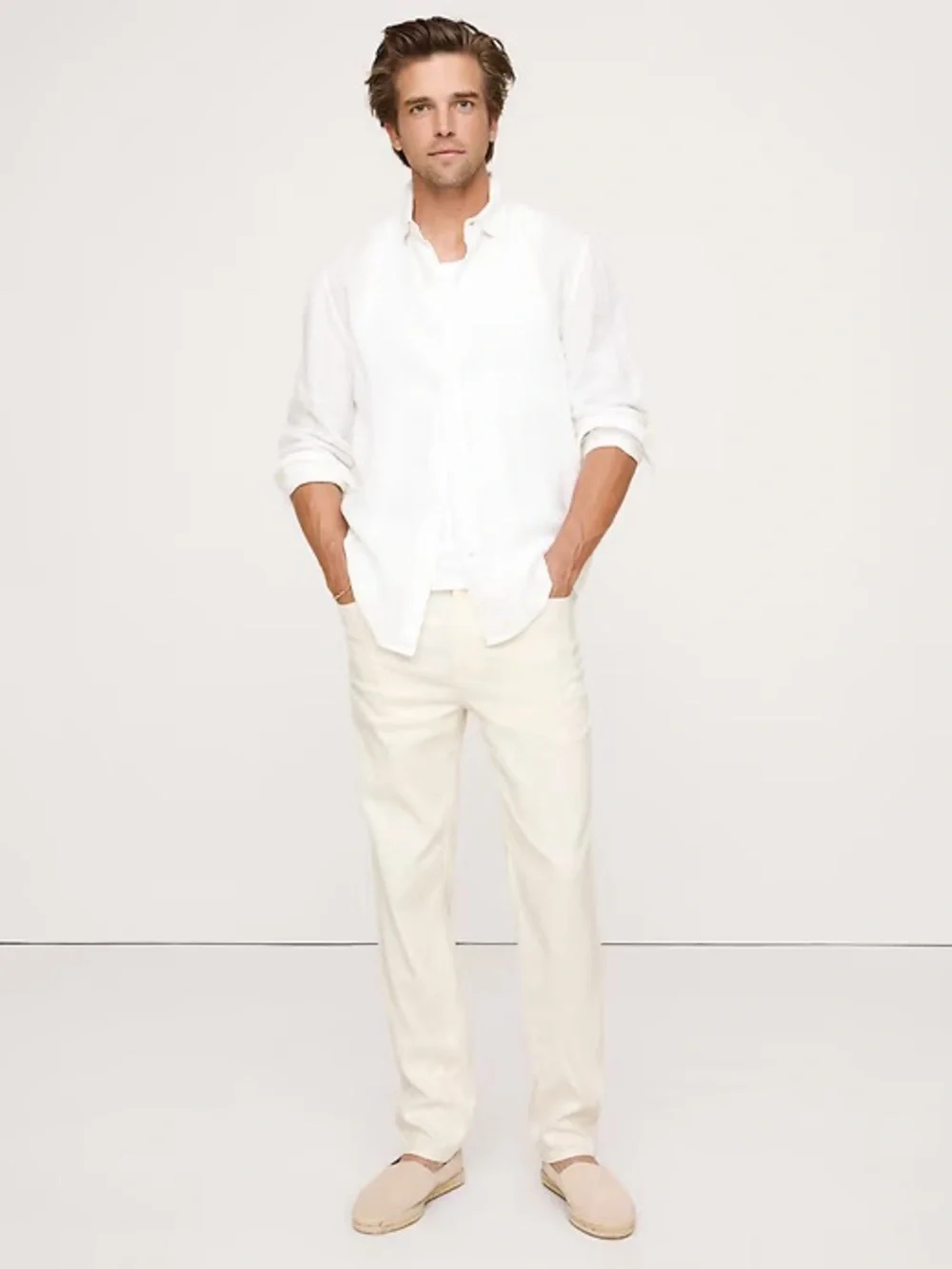 NWT Banana Republic Slim Fit Linen-Cotton Traveler Pant in Off-White - 34W x 32L